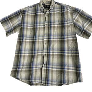 Canyon Guide Men Button Up Shirt Men Large L Blue Green Plaid 100% Cotton FLAW